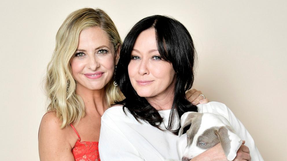 PHOTO: In this Oct. 5, 2019, file photo, Sarah Michelle Gellar and Shannen Doherty pose for a portrait in Beverly Hills, Calif.