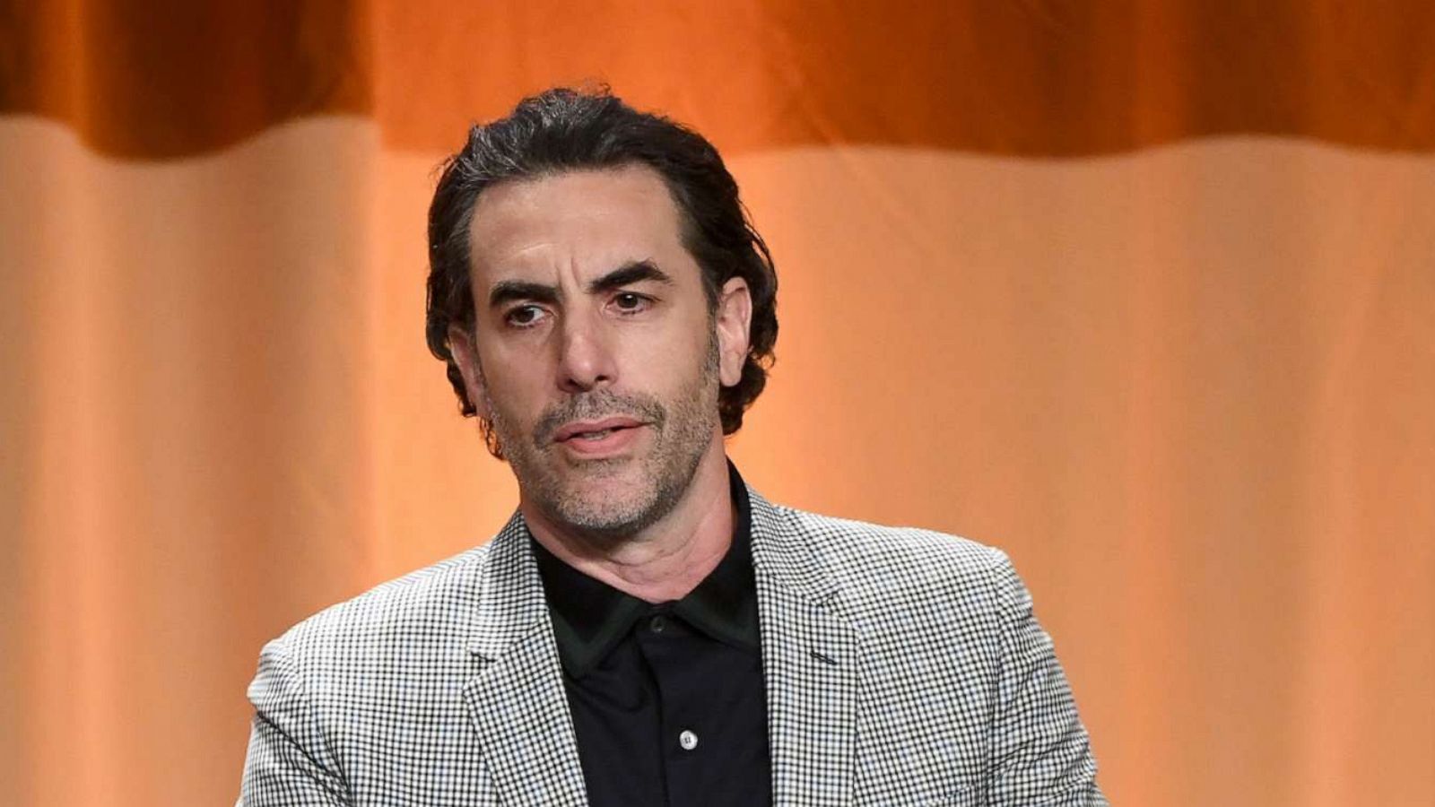 PHOTO: In this July 31, 2019, file photo, Sacha Baron Cohen speaks onstage during Hollywood Foreign Press Association's Annual Grants Banquet in Beverly Hills, Calif.