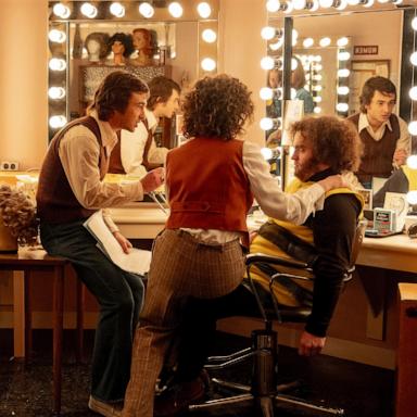 PHOTO: This image by Sony Pictures shows, from left, Kim Matula, as Jane Curtin, Emily Fairn, as Laraine Newman, Gabriel La Belle, as Lorne Michaels, Rachel Sennott, as Rosie Shuster, and Matt Wood, as John Belushi in a scene from "Saturday Night." 