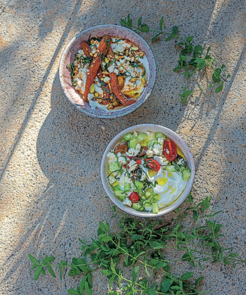 PHOTO: Savory Greek yogurt bowls with roasted carrots.