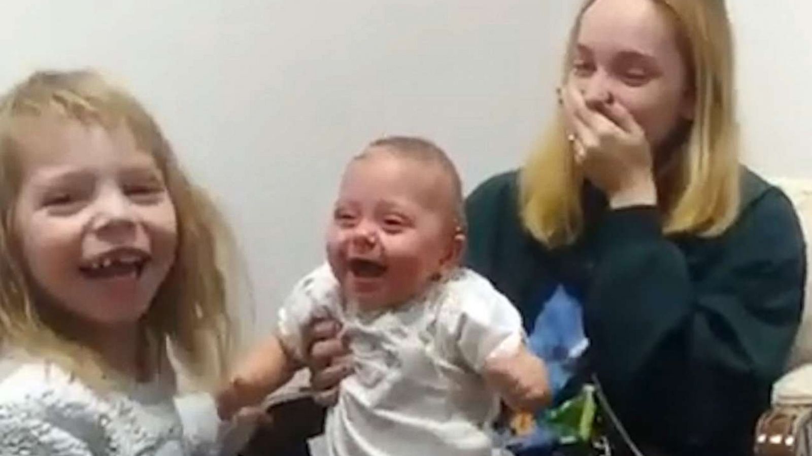 PHOTO: Scarlet Benjamin, 11 months, reacts to hearing the sound of her sister's voice with the assistance of hearing aids at Atlanta Hearing Associates in Milledgeville, Ga. in January 2019.