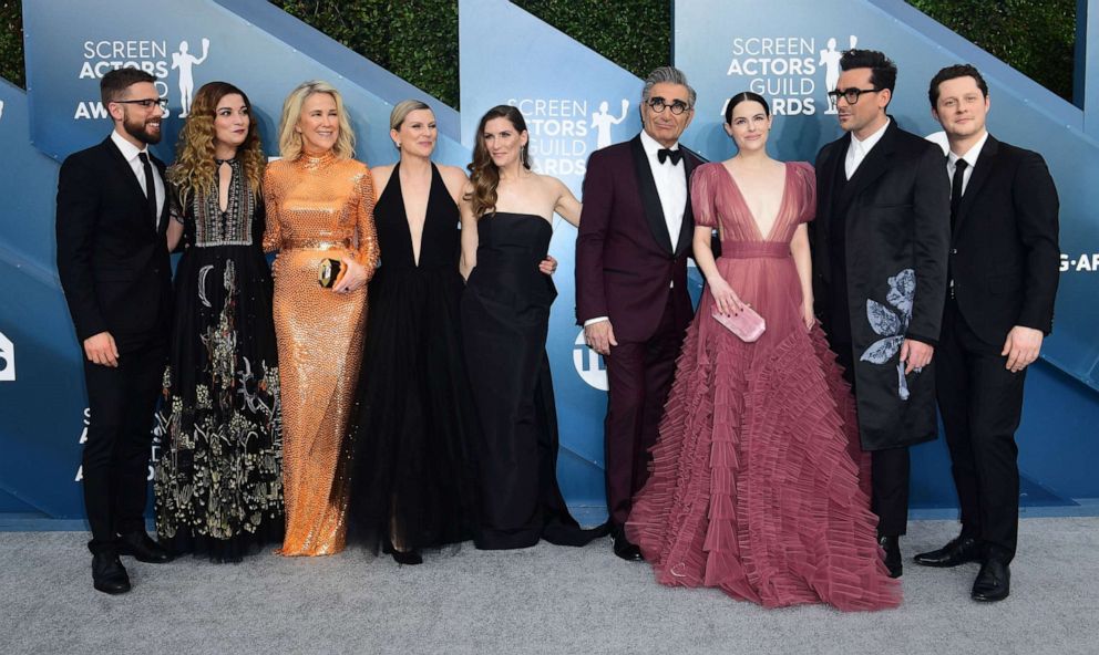 PHOTO: "Schitt's Creek" cast arrives for the 26th Annual Screen Actors Guild Awards at the Shrine Auditorium in Los Angeles, Jan. 19, 2020. 