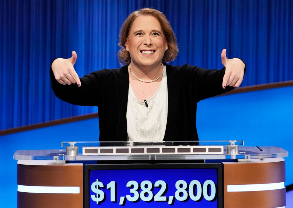 PHOTO: Amy Schneider on the set of "Jeopardy!" for the episode dated Jan. 26, 2022.