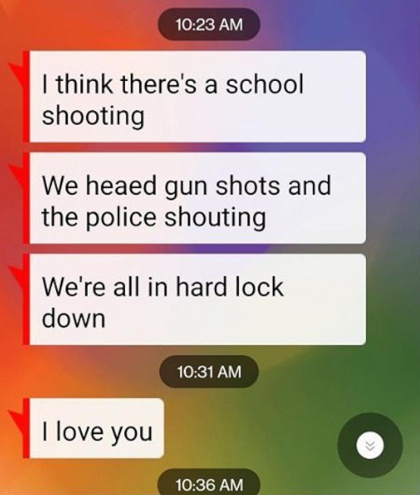 PHOTO: Becky Van Der Walt received a text message from her son Henry Van Der Walt during a deadly school shooting at Apalachee High School on Sept. 4, 2024.