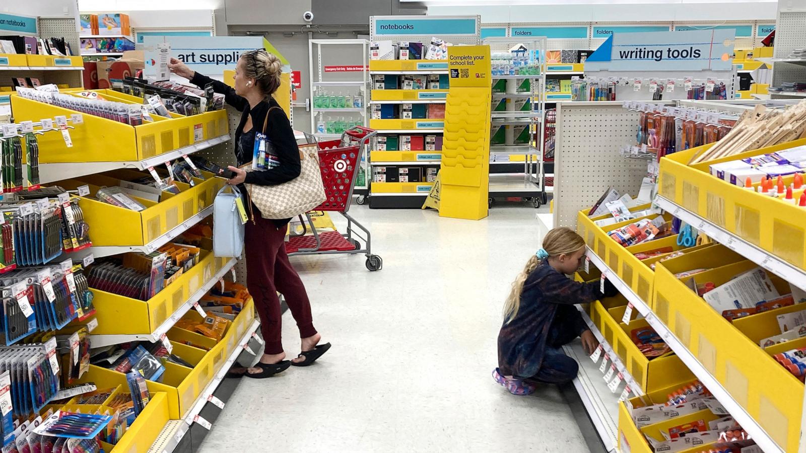 PHOTO: In this July 27, 2022, file photo, a parent shops for school supplies deals at a Target store in North Miami, Fla.