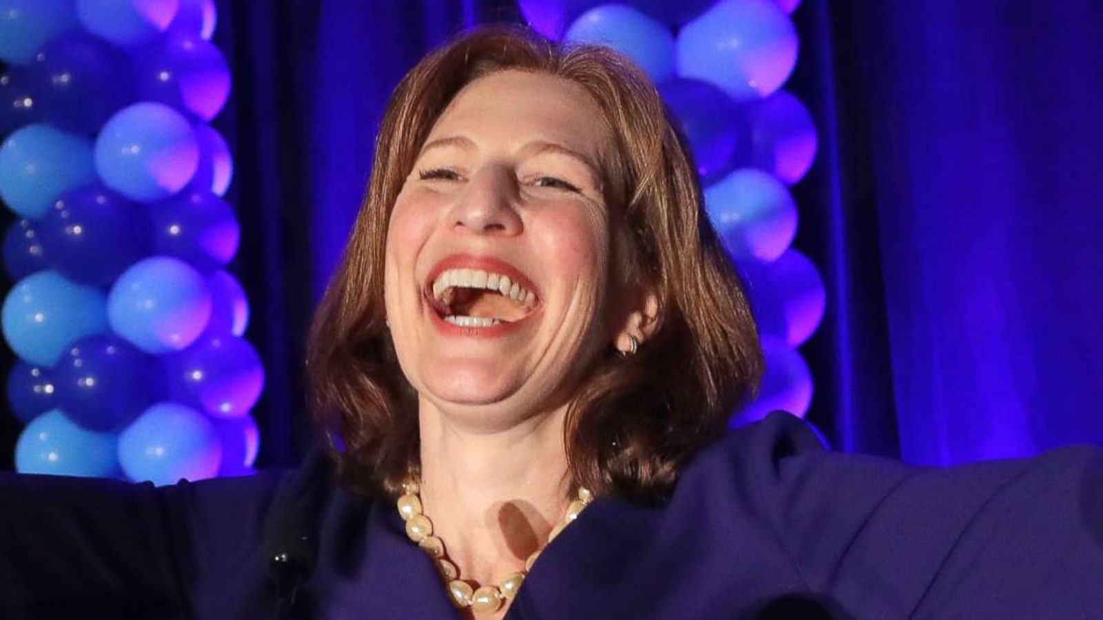 PHOTO: Congressional candidate Kim Schrier addresses the crowd at an election night party for Democrats, Nov. 6, 2018, in Bellevue, Wash.