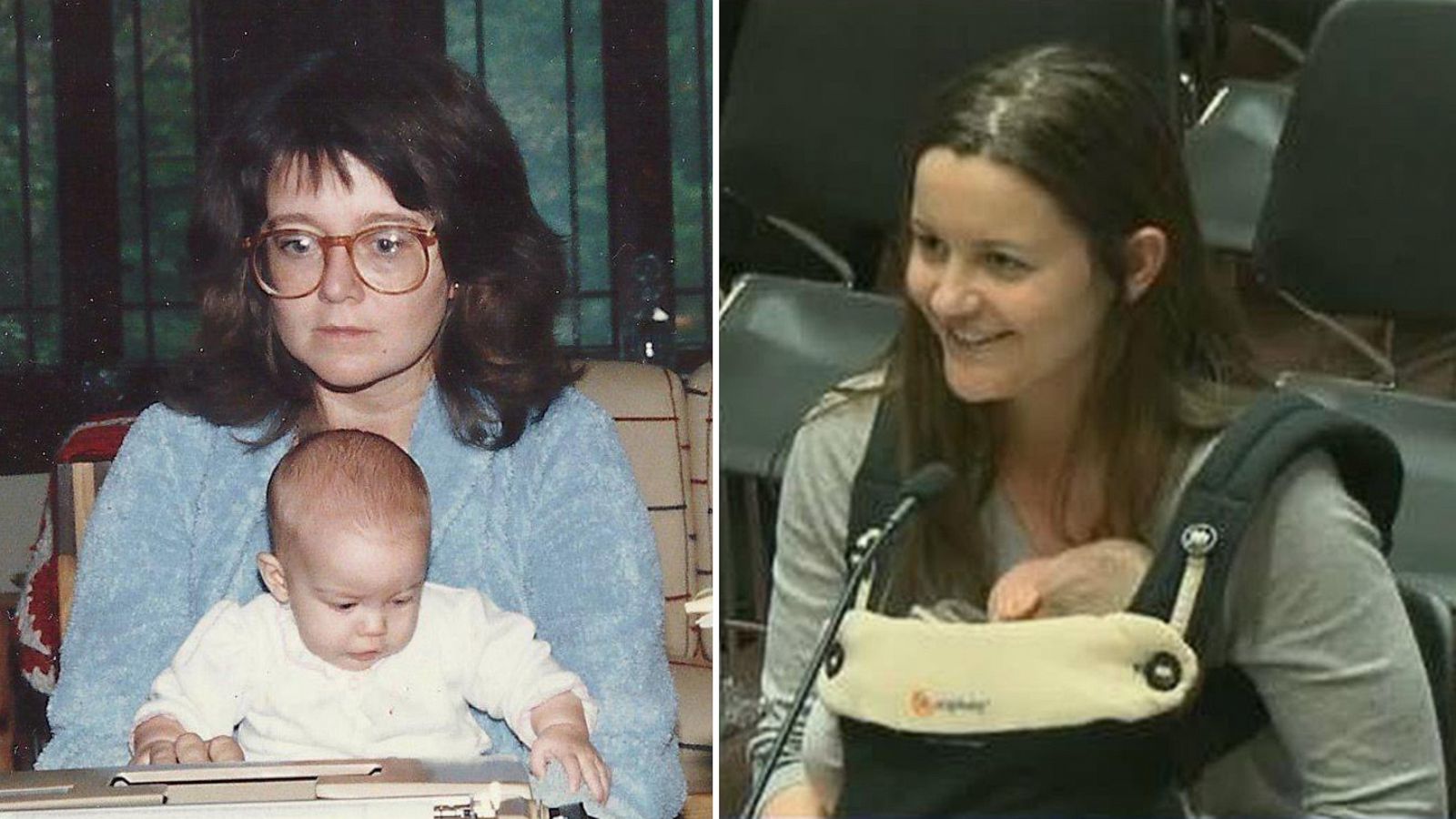 PHOTO: Connie Schultz, left, with her young daughter Cait. At right, Cait with Milo.