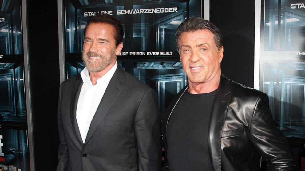 PHOTO: In this Oct. 15, 2013, file photo, Arnold Schwarzenegger and Sylvester Stallone attends a premiere in New York.