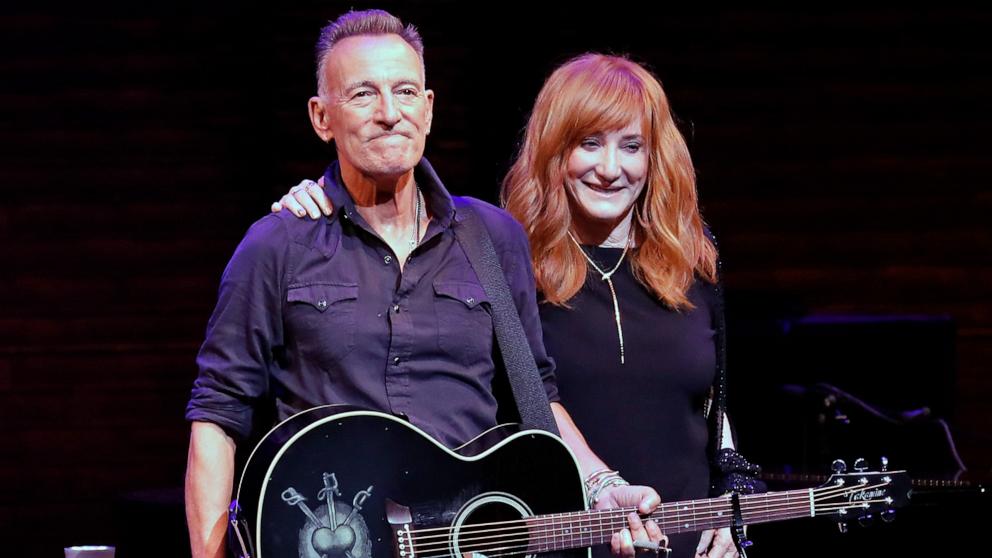 PHOTO: Bruce Springsteen and Patti Scialfa take a bow during reopening night of "Springsteen on Broadway," June 26, 2021, in New York City.