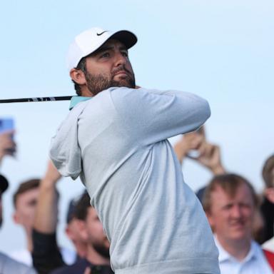 PHOTO: Scottie Scheffler of the United States plays off the 14th tee during a practice round for the British Open golf championship at the Royal Portrush Golf Club, Northern Ireland, July 16, 2025.