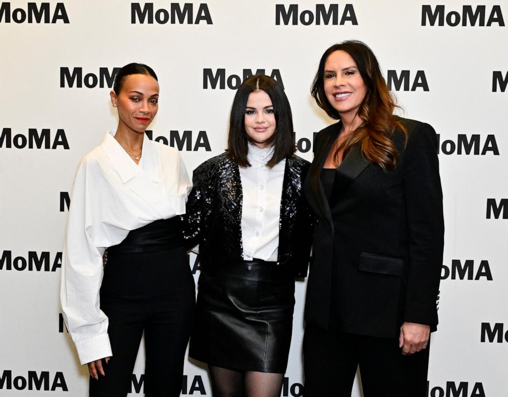 PHOTO: Zoe Saldana, Selena Gomez and Karla Sofía Gascón attend MoMA's The Contenders 2024 Screening of "Emilia Perez" at Museum of Modern Art on Dec. 3, 2024 in New York City. 