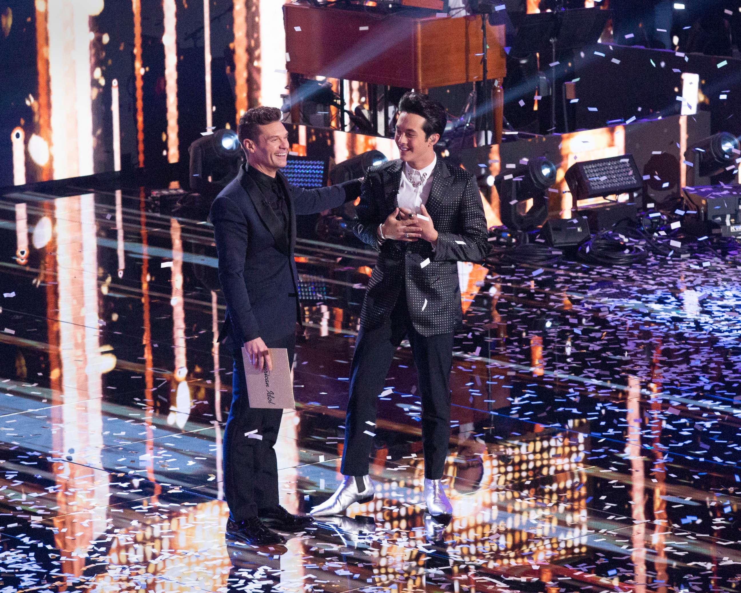 PHOTO: Host Ryan Seacrest and contestant Laine Hardy during the season finale of ABC's American Idol, May 19, 2019.