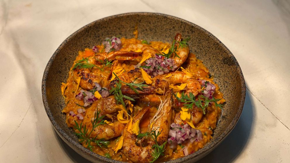 PHOTO: A bowl of Peruvian seafood rice.