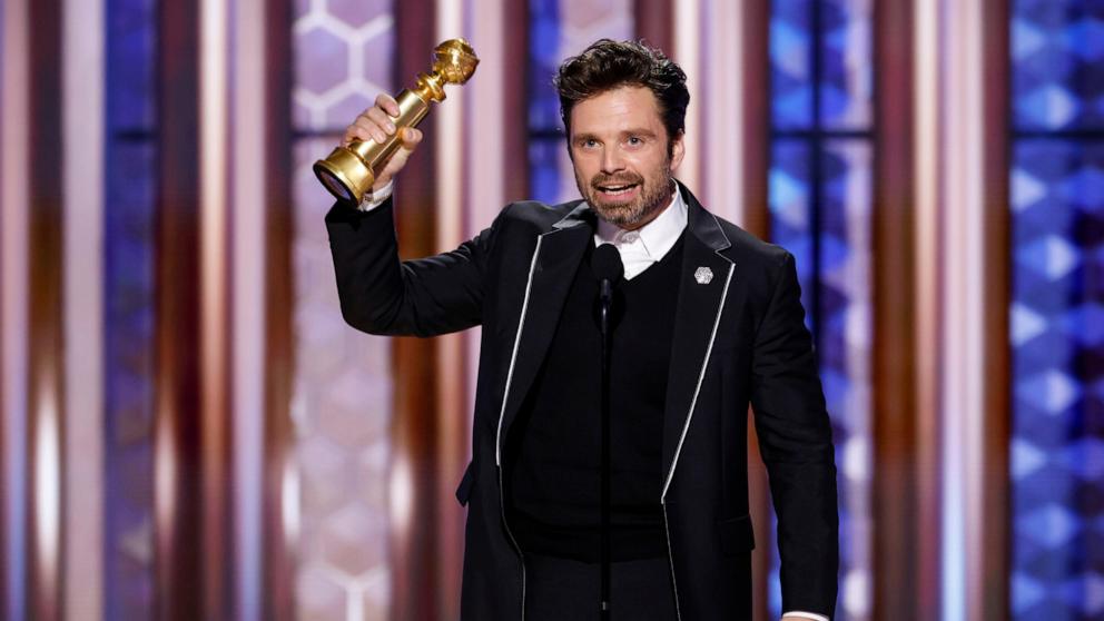 PHOTO: Sebastian Stan accepts the award for Male Actor - Motion Picture - Musical or Comedy at the 82nd Golden Globes on Sunday, Jan. 5, 2025, in Beverly Hills, Calif.