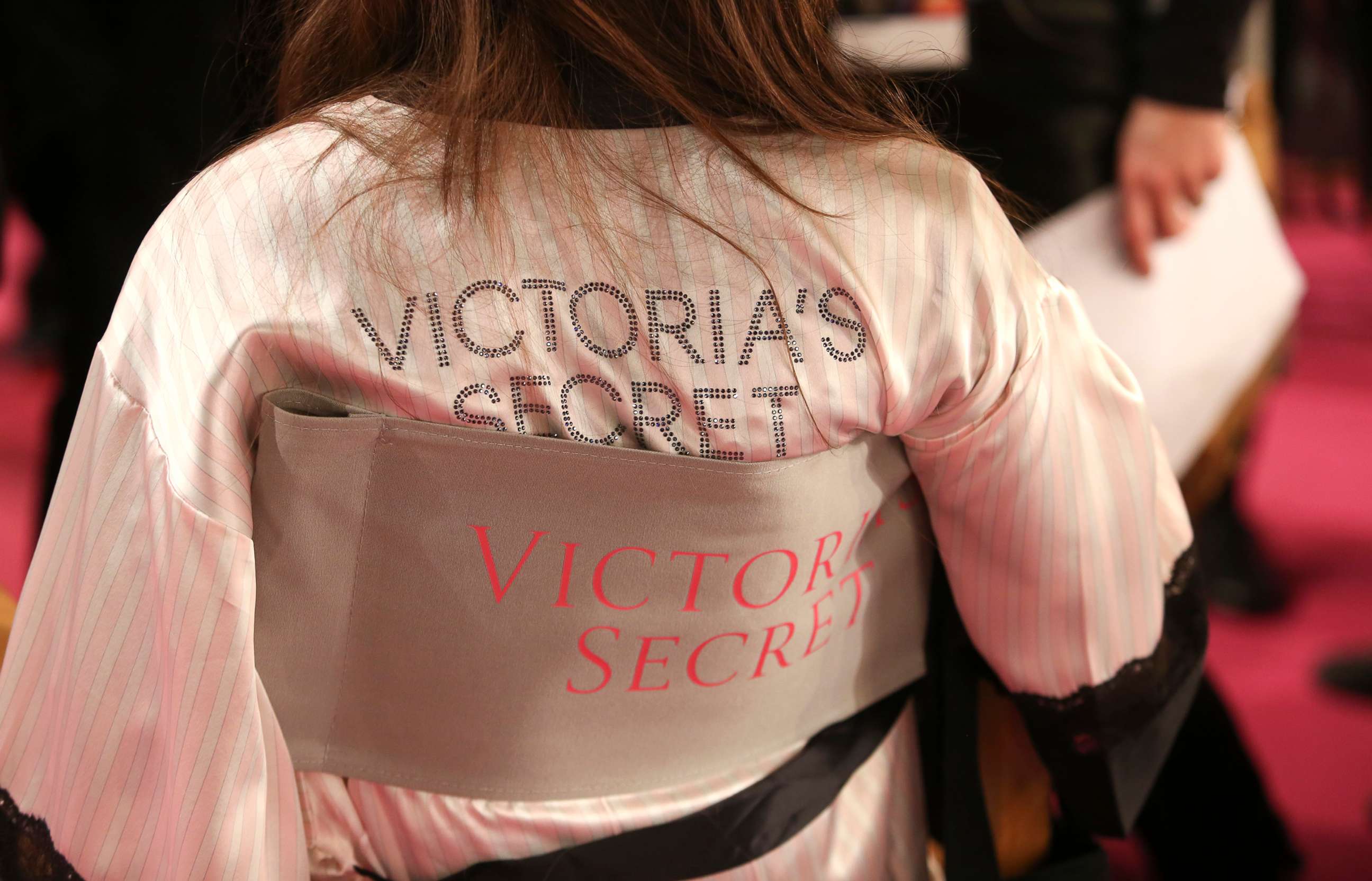 PHOTO: A Victoria's Secret logo is seen on the dressing gown of a Victoria's Secret angel ahead of the 2014 Victoria's Secret Fashion Show in London, Dec. 2, 2014.