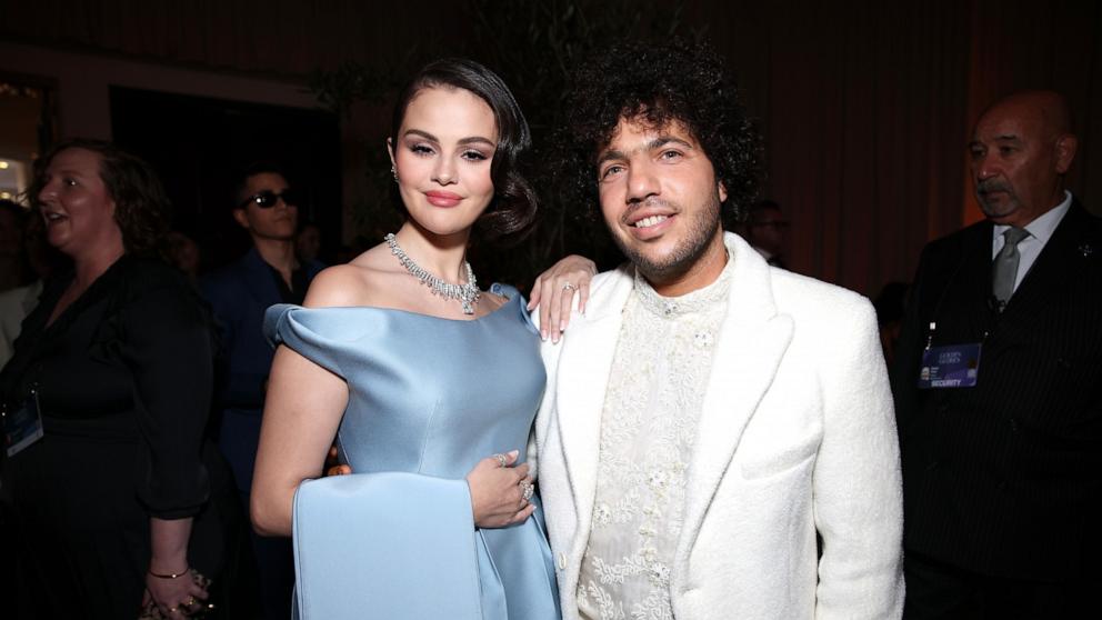 PHOTO: In this Jan. 5, 2025, file photo, Selena Gomez and Benny Blanco appear at the 82nd Golden Globe Awards, held at the Beverly Hilton Hotel in Los Angeles.