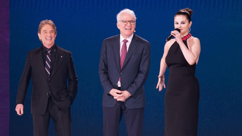 PHOTO: Selena Gomez, Steve Martin and Martin Short participate in The Disney Advertising Upfront, May 14, 2024, New York City.