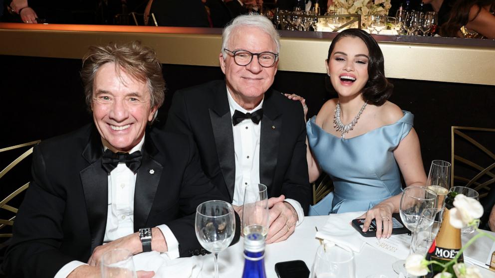 PHOTO: Martin Short, Steve Martin and Selena Gomez attend the 82nd Annual Golden Globe Awards, Jan. 5, 2025, in Beverly Hills, Calif.