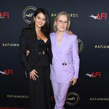 PHOTO: In this Jan. 12, 2024, file photo, Selena Gomez and Meryl Streep arrive at the AFI Awards Luncheon in Los Angeles.