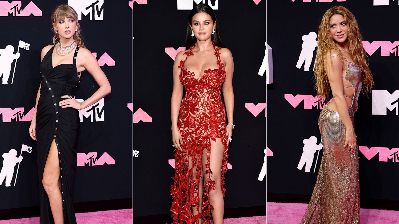 PHOTO: Taylor Swift, Selena Gomez and Shakira attend the 2023 MTV Video Music Awards at the Prudential Center in Newark, N. J., Sept. 12, 2023.