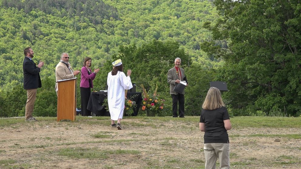 PHOTO: In a private celebration, Kennett High School’s class of 2020 graduated at Cranmore Mountain in North Conway, New Hampshire. The school's traditional commencement was cancelled due to COVID-19.