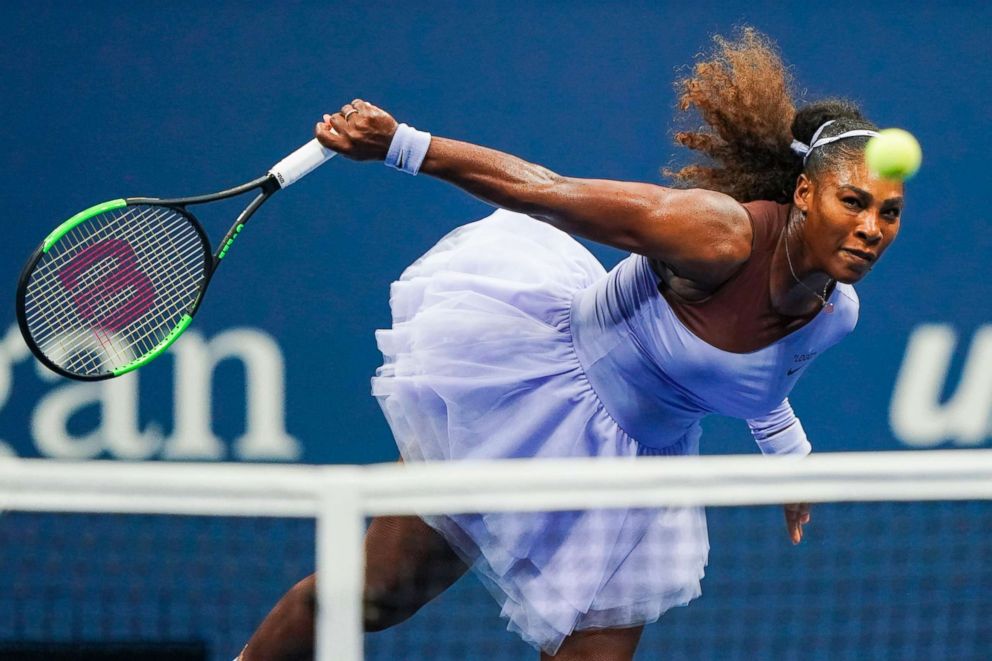 PHOTO: Serena Williams hits a return during her Women's Singles Semi-Finals match at the 2018 US Open in New York, Sept. 6, 2018. 