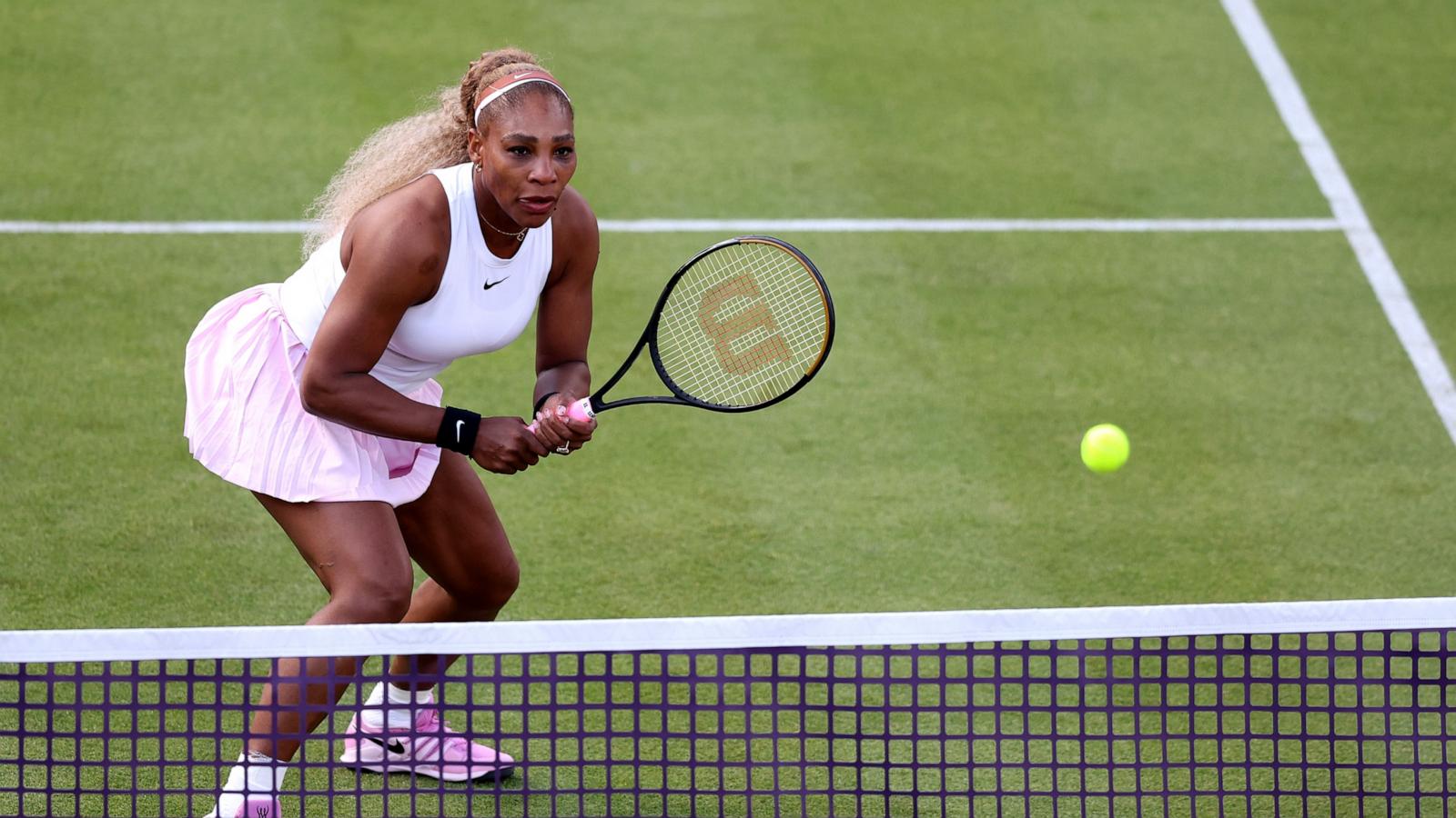 PHOTO: Serena Williams watches the ball during the Women's Doubles first round match on Day Two of the HSBC Championships at The Queen's Club, June 9, 2026, in London.