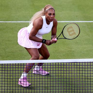 PHOTO: Serena Williams watches the ball during the Women's Doubles first round match on Day Two of the HSBC Championships at The Queen's Club, June 9, 2026, in London.