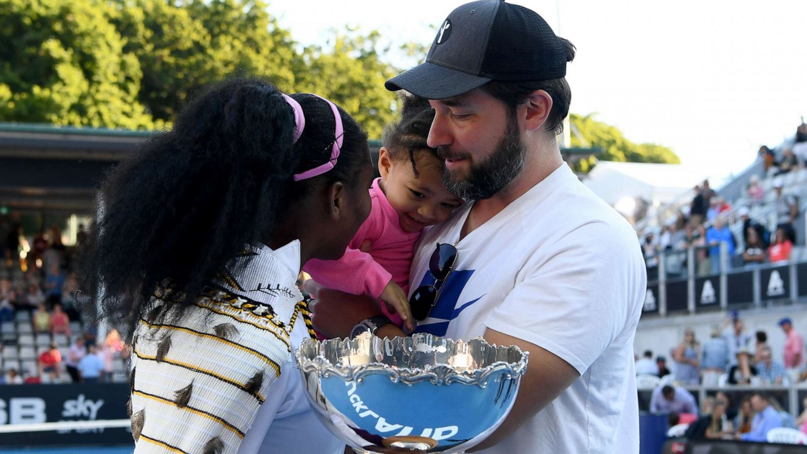 PHOTO: Alexis Olympia, daughter of Serena Williams and husband Alexis Ohanian congratulate Serena Williams after she won her final match against Jessica Pegula of USA at ASB Tennis Centre on January 12, 2020 in Auckland, New Zealand.