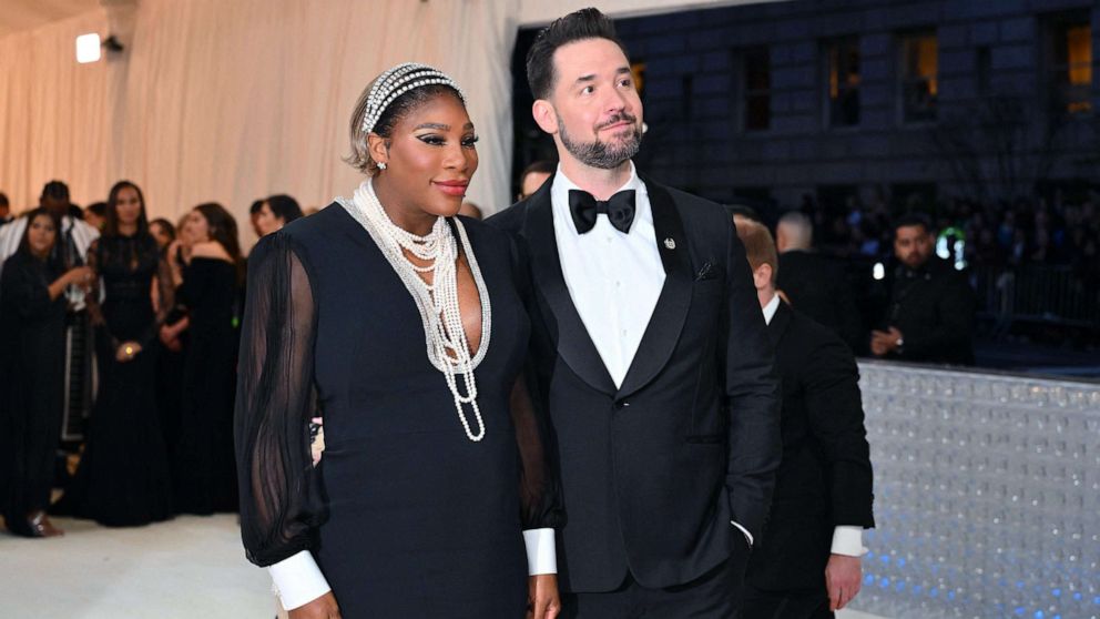 PHOTO: U.S. tennis player Serena Williams and Alexis Ohanian arrive for the 2023 Met Gala at the Metropolitan Museum of Art on May 1, 2023, in New York.