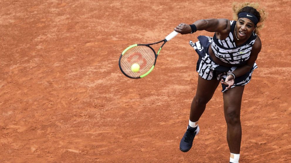 PHOTO: Serena Williams serves the ball to Russia's Vitalia Diatchenko during their women's singles first round match at the 2019 French Open tennis tournament in Paris, May 27, 2019.