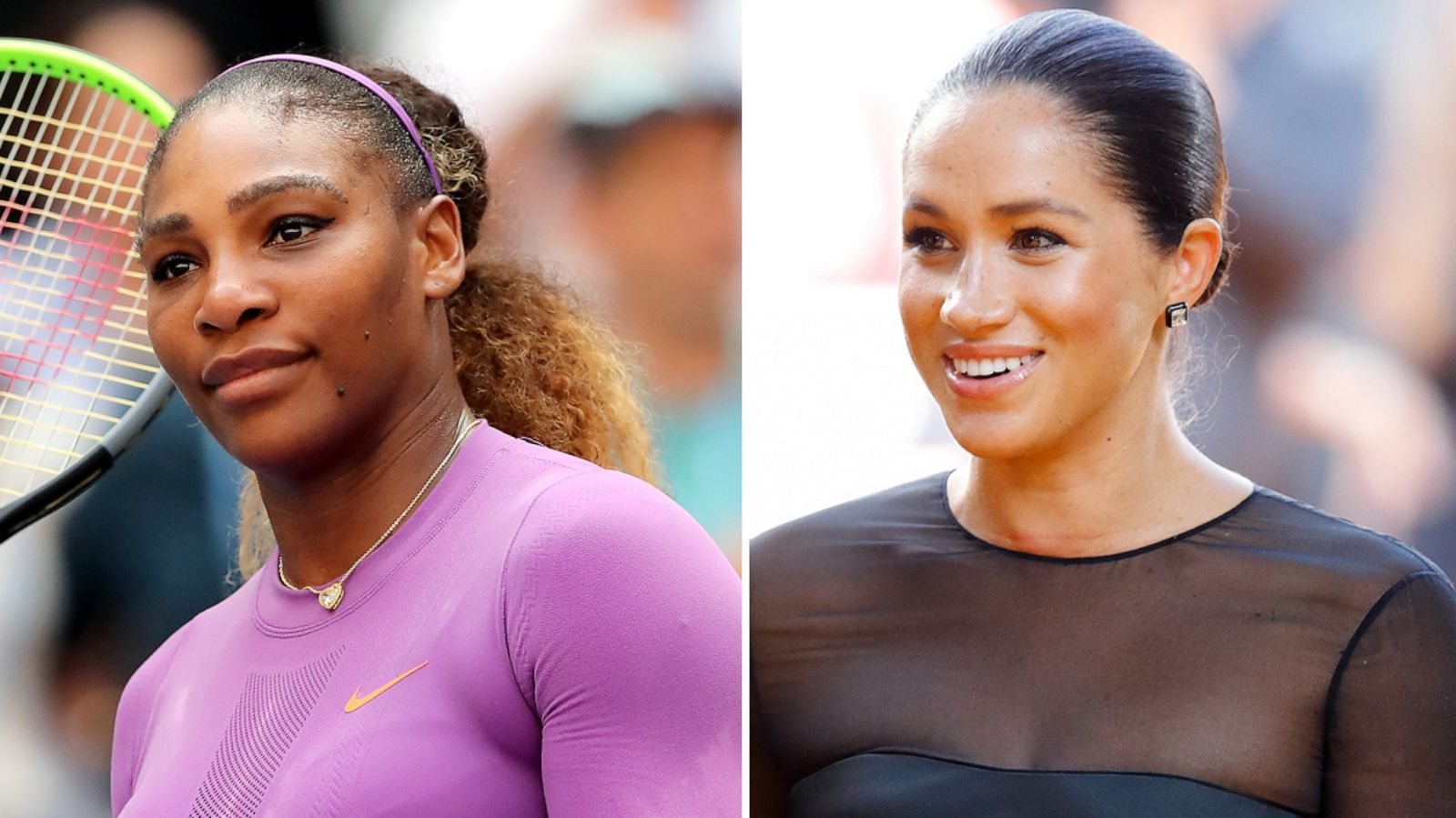 PHOTO: Serena Williams at the USTA Billie Jean King National Tennis Center, Aug. 30, 2019 in Queens borough of New York City. Meghan, Duchess of Sussex attends "The Lion King" European Premiere at Leicester Square, July 14, 2019 in London.