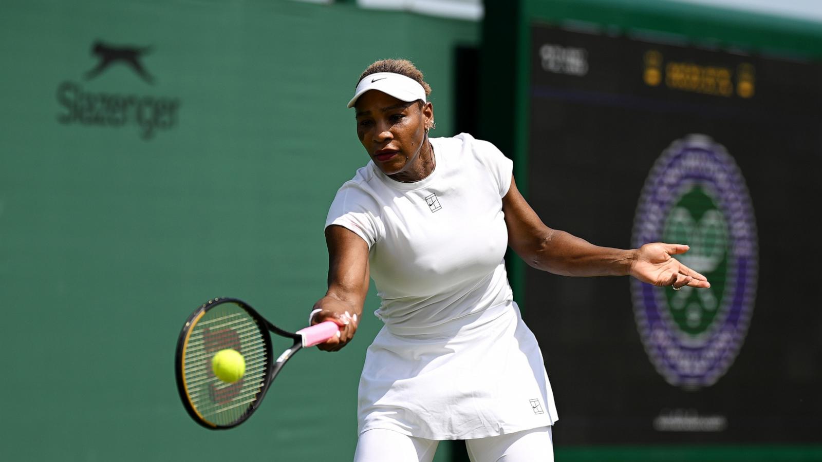 PHOTO: Serena Williams plays a forehand during a training session before The Championships Wimbledon 2026 at All England Lawn Tennis and Croquet Club on June 27, 2026 in London, England.