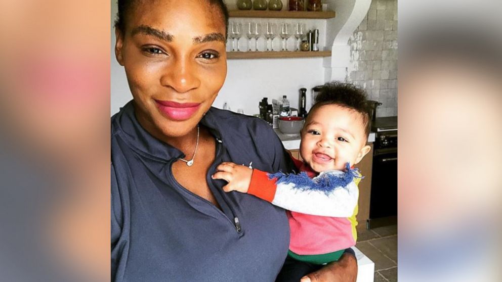 Serena Williams' toddler daughter and husband Alexis Ohanian at the Day at  the Drive tennis event