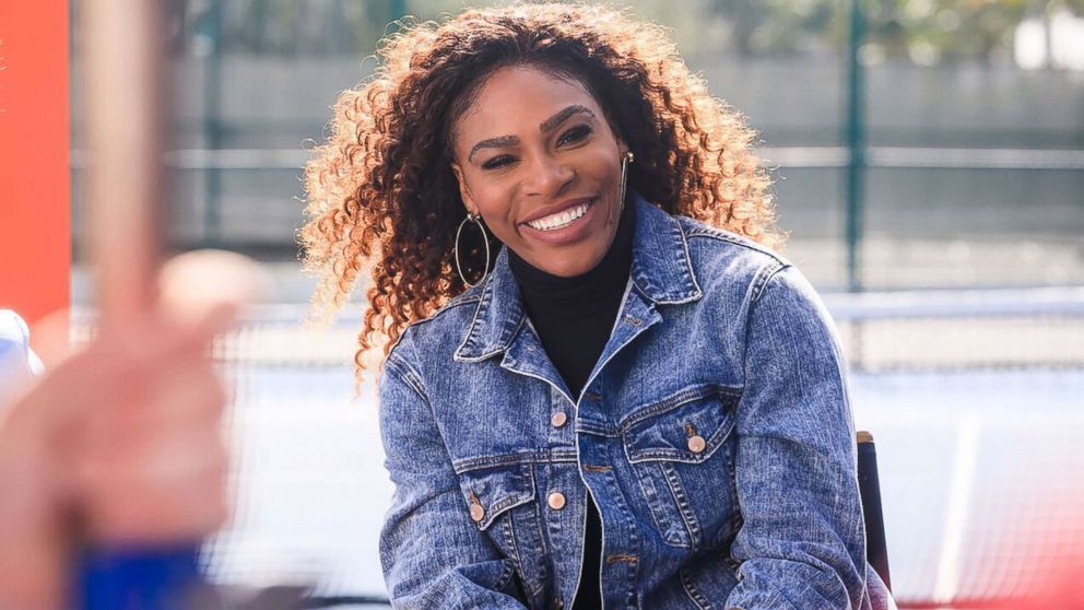 PHOTO: Serena Williams smiles on the set of Bumble's Super Bowl ad.