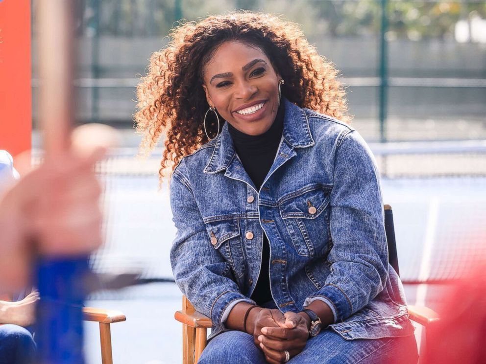 PHOTO: Serena Williams smiles on the set of Bumble's Super Bowl ad.