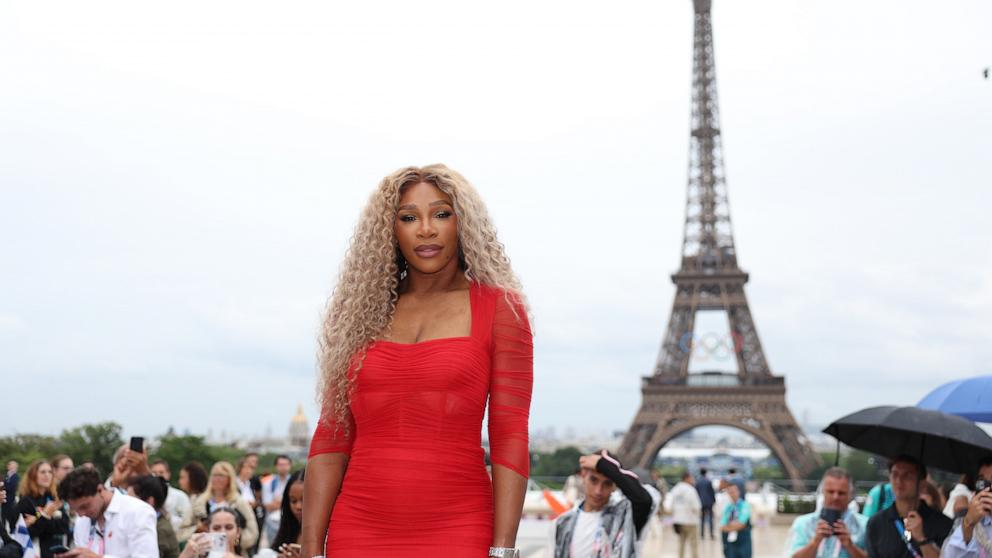 PHOTO: Serena Williams poses for pictures ahead of the opening ceremony of the Paris 2024 Olympics in Paris, France, July 26, 2024.