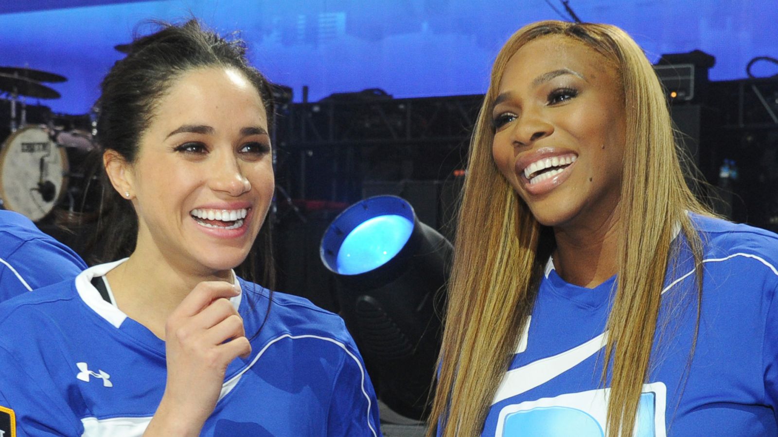 PHOTO: (L-R) Meghan Markle and Serena Williams participate in the DirecTV Beach Bowl at Pier 40 on Feb. 1, 2014 in New York City.