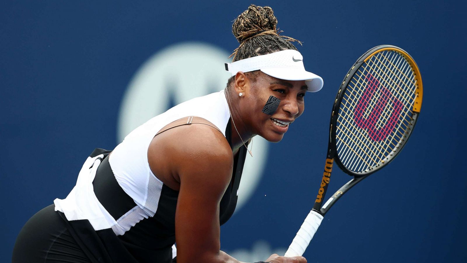 PHOTO: Serena Williams serves against Nuria Parrizas Diaz of Spain during the National Bank Open, part of the Hologic WTA Tour, at Sobeys Stadium on Aug. 8, 2022 in Toronto.