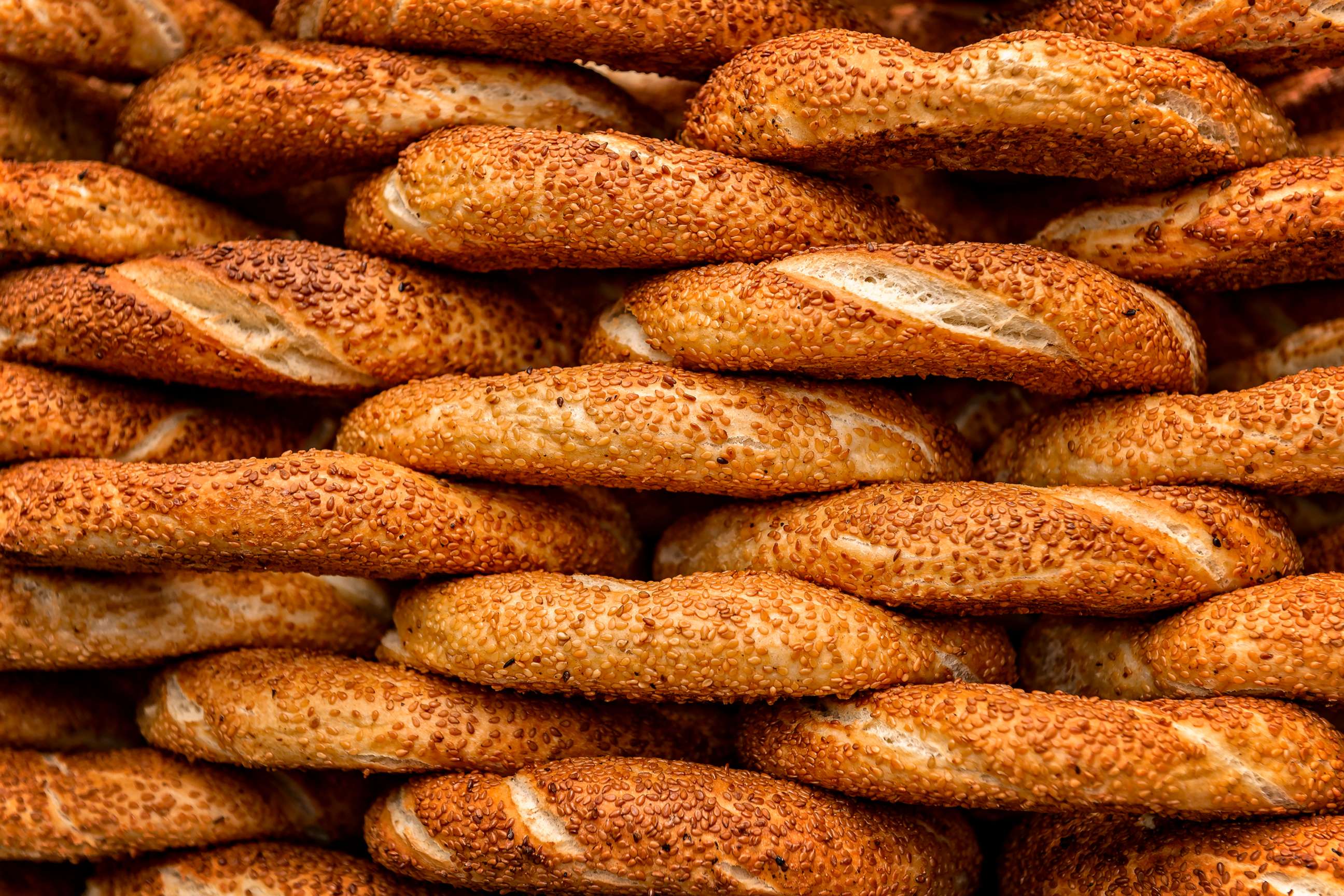 PHOTO: Simit is the most popular street food in Istanbul, Turkey. It is a circular bread decorated with sesame seeds.