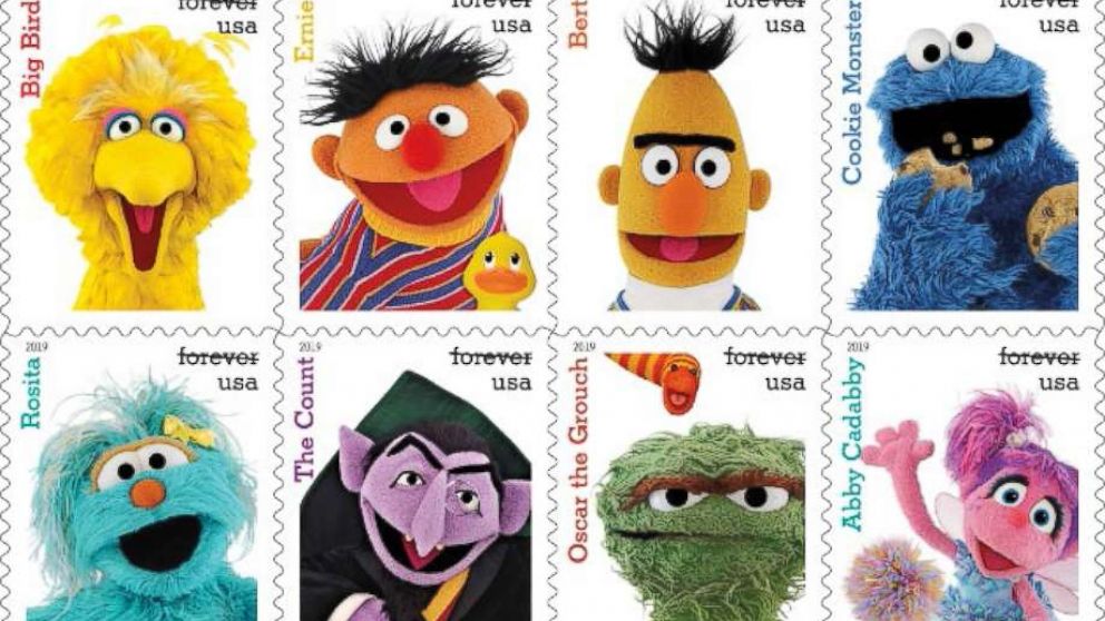 PHOTO: Classic characters from the "Sesame Street" television show are among the new 2019 stamp designs announced by the USPS on March 12, 2019.