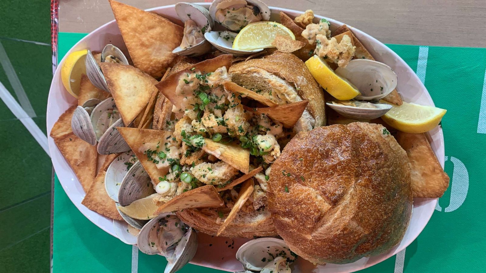 PHOTO: Carla Hall made her San Francisco-inspired chowder nachos for the Super Bowl on "Good Morning America."