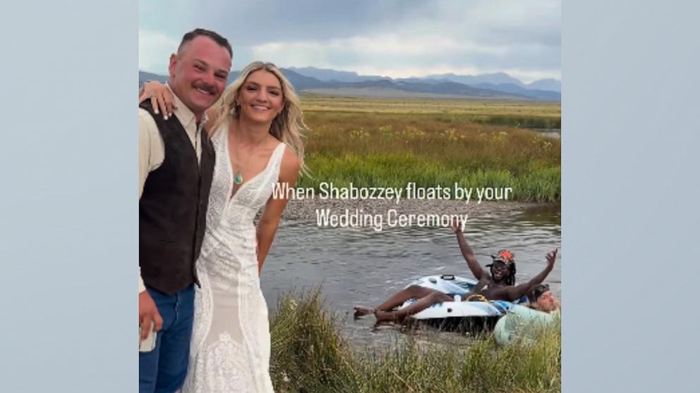 PHOTO: Music star Shaboozey photobombed a couple on their wedding day in Mammoth Lakes, California, on Aug. 8, 2026.