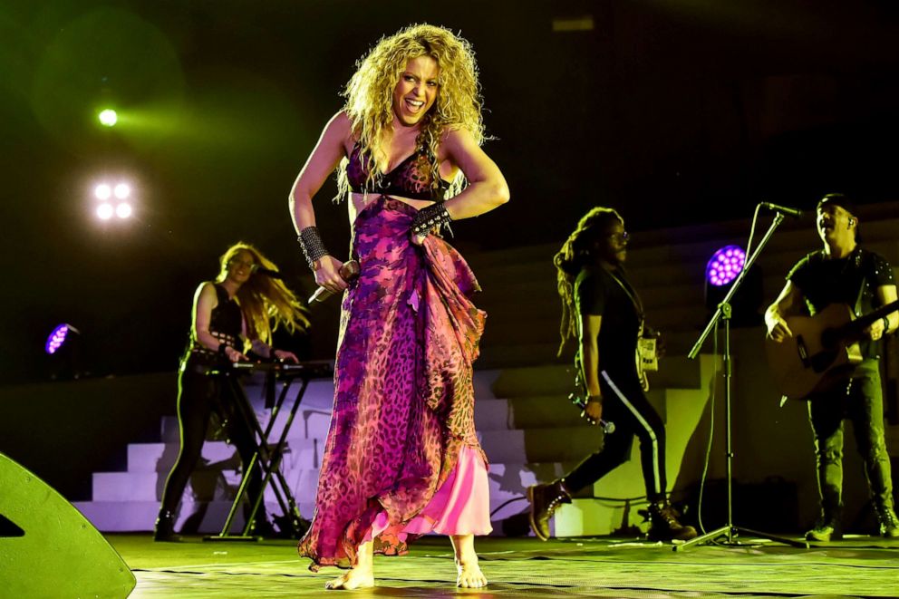 PHOTO: Colombian singer Shakira performs during the opening ceremony of the 2018 Central American and Caribbean Games (CAC), at the Metrpolitano stadium in Barranquilla, Colombia, July 19, 2018.