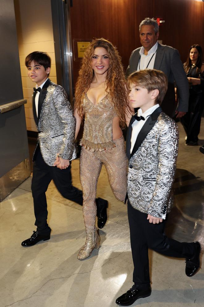 PHOTO:Shakira, Milan Mebarak, and Sasha Mebarak attend the 67th Annual GRAMMY Awards on Feb. 02, 2025 in Los Angeles.