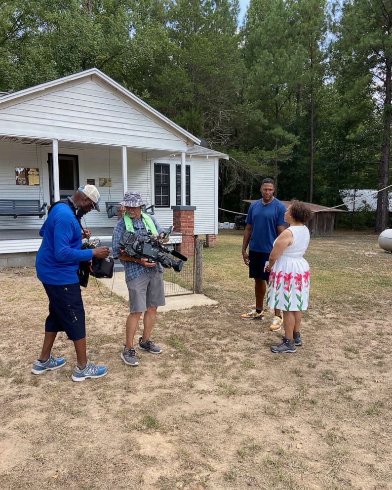 PHOTO: Lareatha Clay shows Michael Strahan the Odom Homestead, built in 1922 by a Shankle descendent, in Shankleville, Texas, Aug. 3, 2023..