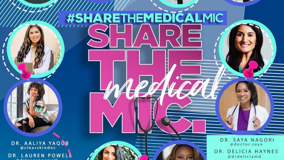 PHOTO: 80 female physicians take part in the social media campaign #sharethemedicalmic on July 22, 2020.
