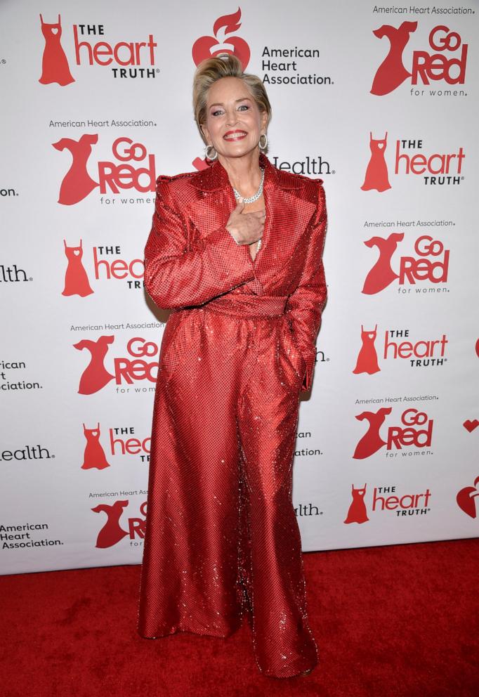 PHOTO: Sharon Stone attends the American Heart Association's Go Red for Women Red Dress Collection benefit concert at Jazz at Lincoln Center, Jan. 30, 2025, in New York.