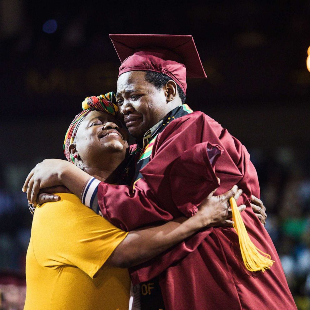 VIDEO: Mother and son receive college diplomas together 