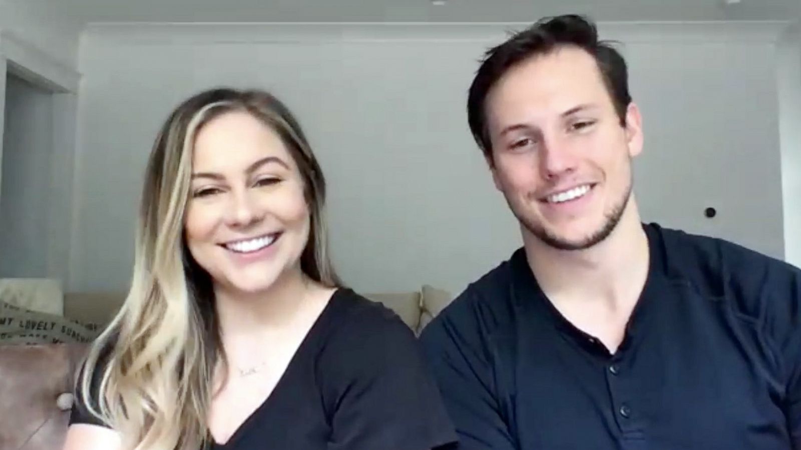 PHOTO: Shawn Johnson and Andrew East speak to "GMA" over streaming video about their charitable YouTube version of "The Newlywed Game," May 6, 2020.